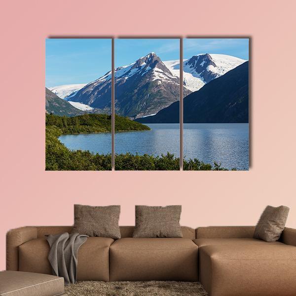 Lake Near Alaska Mountains Canvas Wall Art-3 Horizontal-Gallery Wrap-37" x 24"-Tiaracle