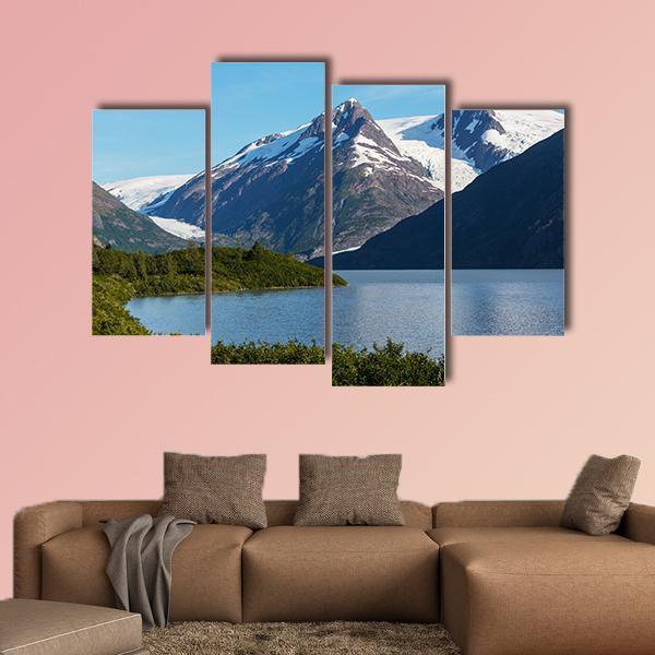 Lake Near Alaska Mountains Canvas Wall Art-4 Pop-Gallery Wrap-50" x 32"-Tiaracle