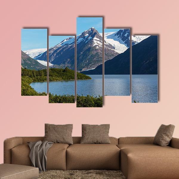 Lake Near Alaska Mountains Canvas Wall Art-5 Pop-Gallery Wrap-47" x 32"-Tiaracle
