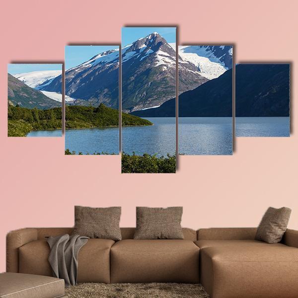Lake Near Alaska Mountains Canvas Wall Art-5 Star-Gallery Wrap-62" x 32"-Tiaracle