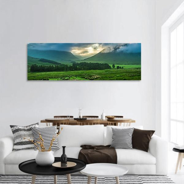 Foggy Sunset In Glencoe Panoramic Canvas Wall Art-1 Piece-36" x 12"-Tiaracle