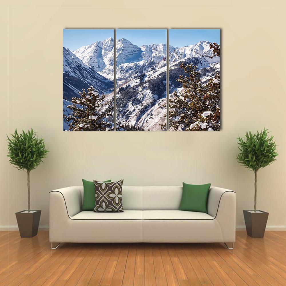 Mountains Of Maroon Bells Canvas Wall Art-3 Horizontal-Gallery Wrap-37" x 24"-Tiaracle
