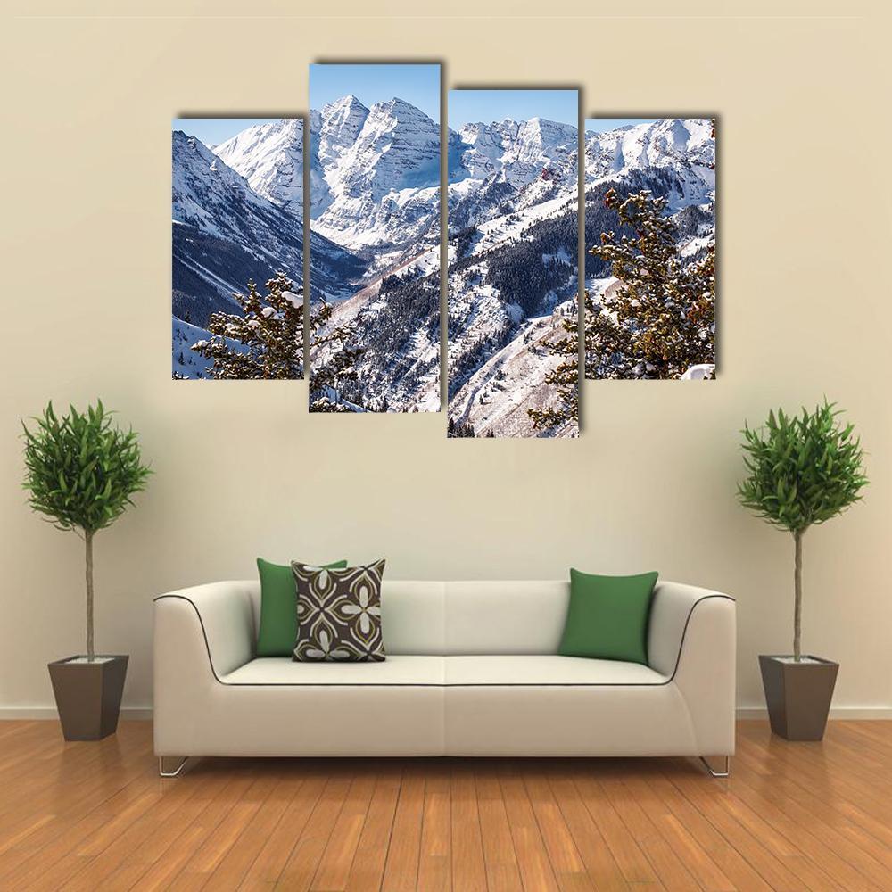 Mountains Of Maroon Bells Canvas Wall Art-4 Pop-Gallery Wrap-50" x 32"-Tiaracle