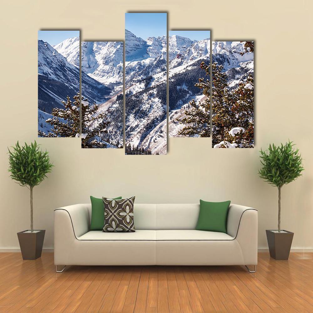 Mountains Of Maroon Bells Canvas Wall Art-5 Pop-Gallery Wrap-47" x 32"-Tiaracle