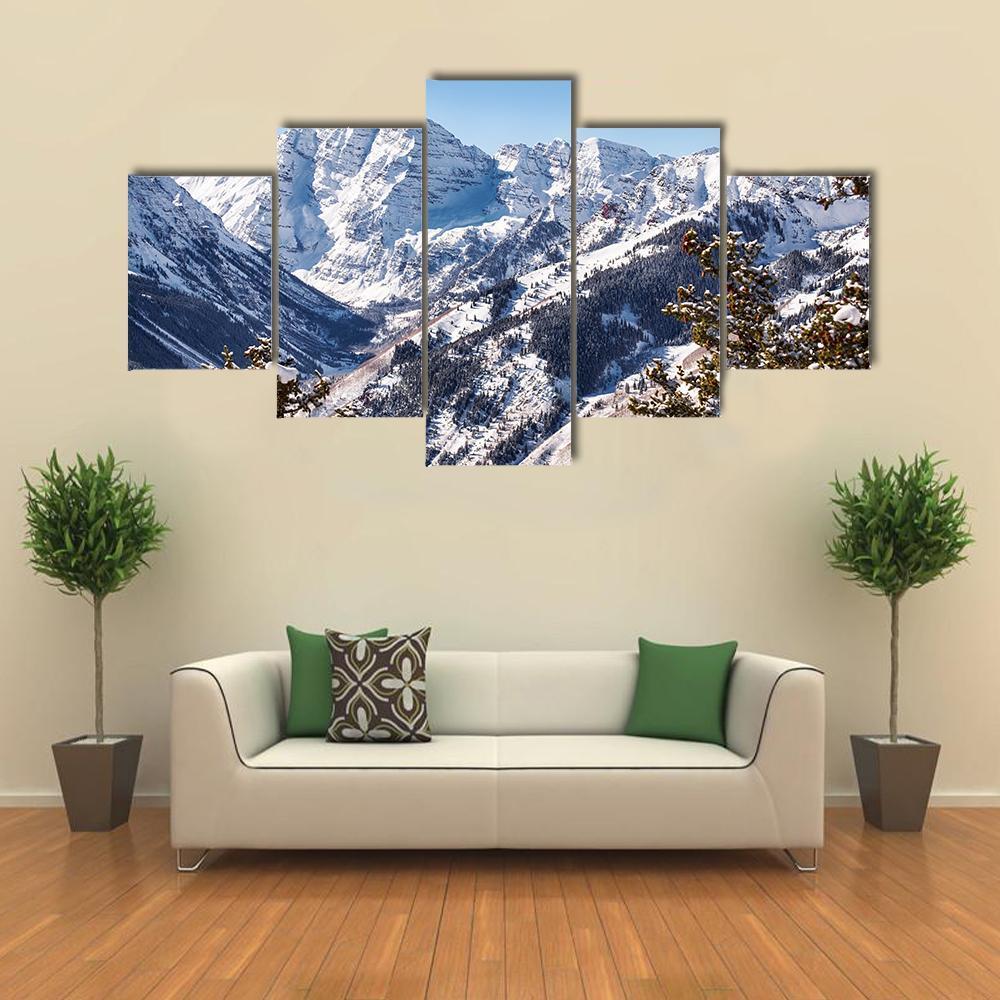 Mountains Of Maroon Bells Canvas Wall Art-5 Star-Gallery Wrap-62" x 32"-Tiaracle