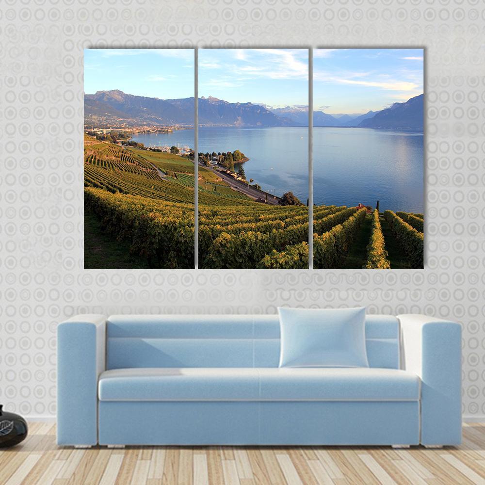 Mountains On Lake Geneva Canvas Wall Art-3 Horizontal-Gallery Wrap-37" x 24"-Tiaracle