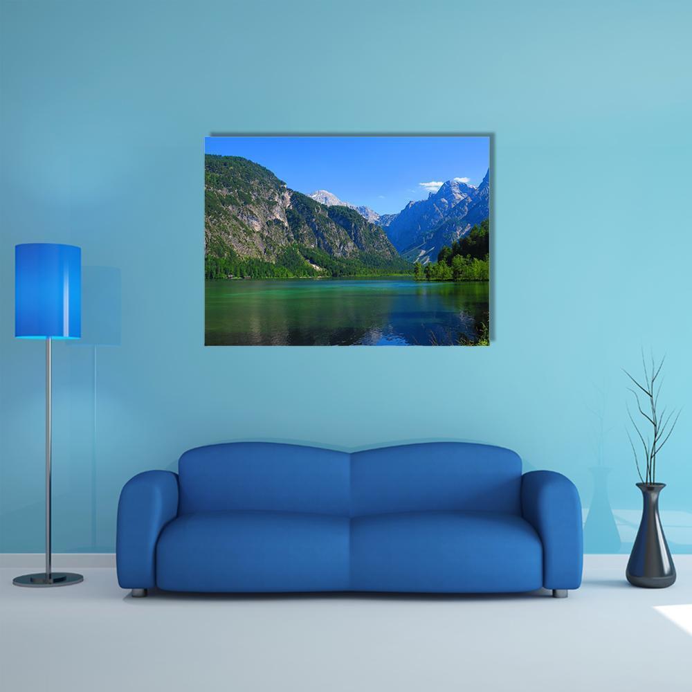 Mountains & Green Lake Canvas Wall Art-1 Piece-Gallery Wrap-48" x 32"-Tiaracle