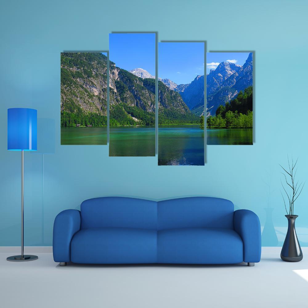 Mountains &amp; Green Lake Canvas Wall Art-4 Pop-Gallery Wrap-50" x 32"-Tiaracle