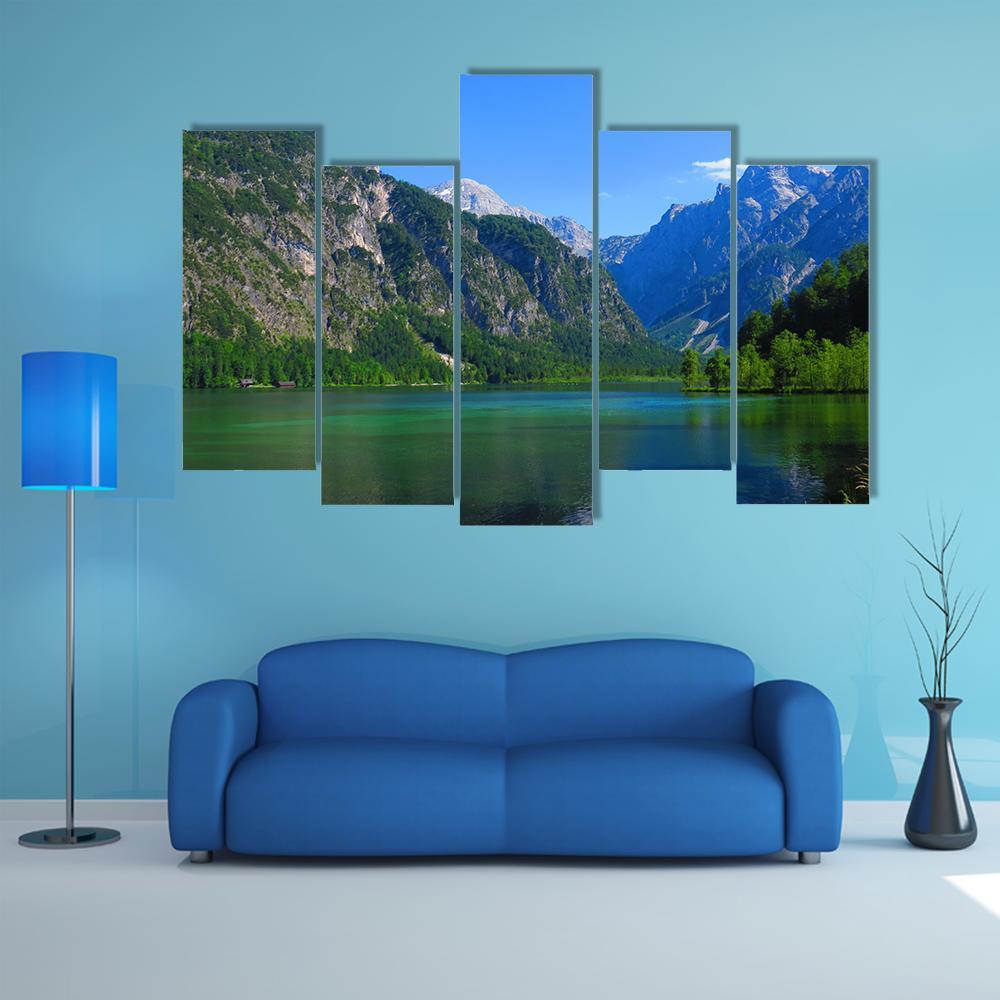 Mountains & Green Lake Canvas Wall Art-5 Pop-Gallery Wrap-47" x 32"-Tiaracle