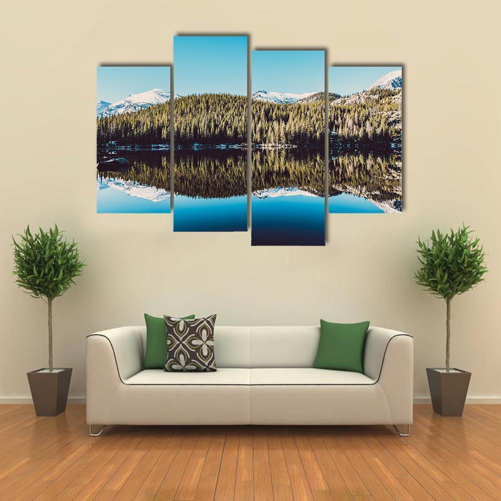 Trees Reflection In Bear Lake Canvas Wall Art-4 Pop-Gallery Wrap-50" x 32"-Tiaracle
