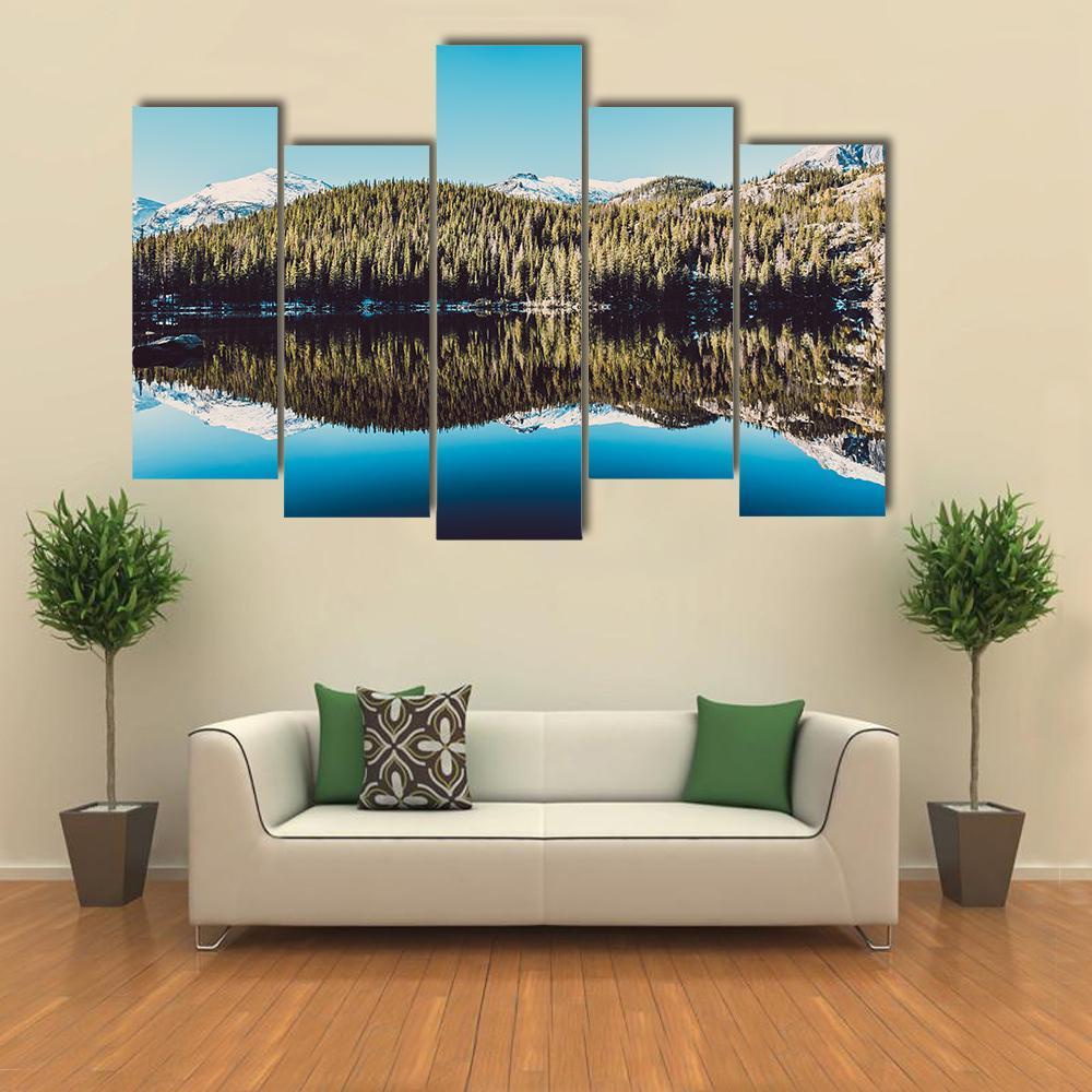 Trees Reflection In Bear Lake Canvas Wall Art-5 Pop-Gallery Wrap-47" x 32"-Tiaracle