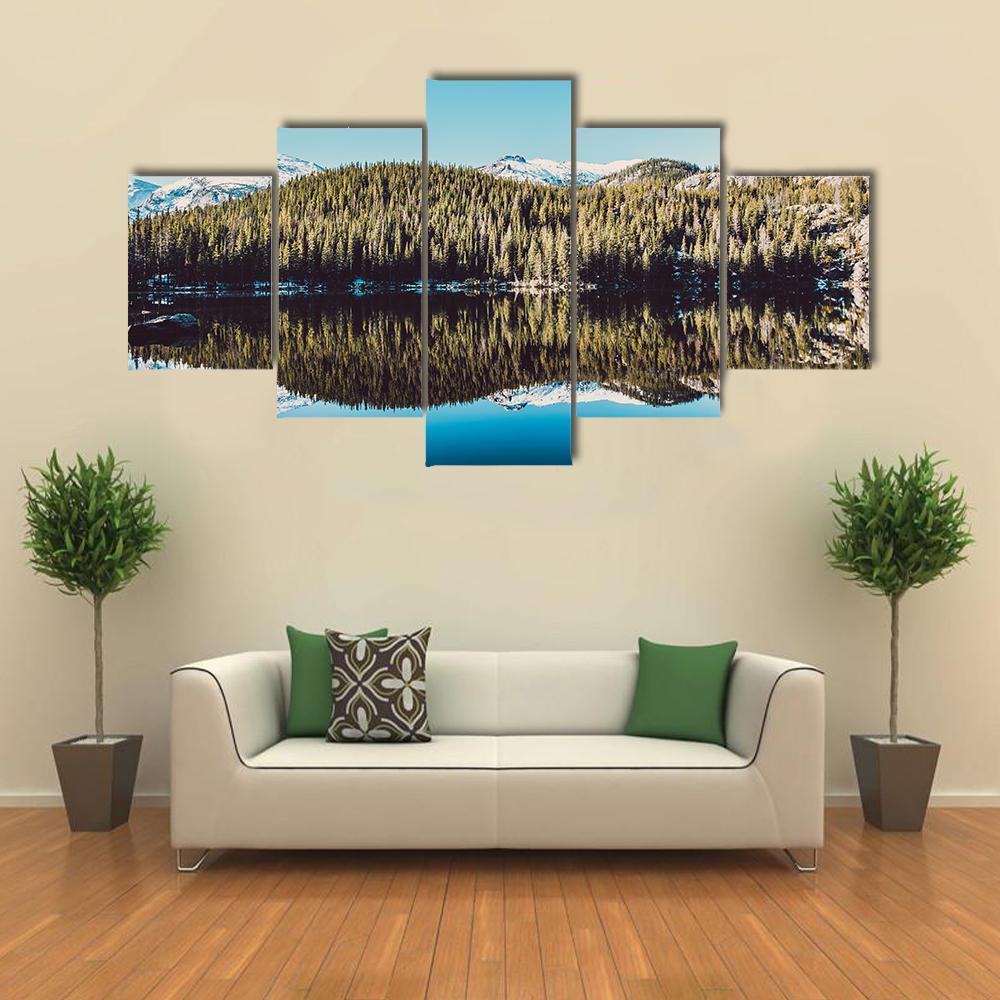 Trees Reflection In Bear Lake Canvas Wall Art-5 Star-Gallery Wrap-62" x 32"-Tiaracle