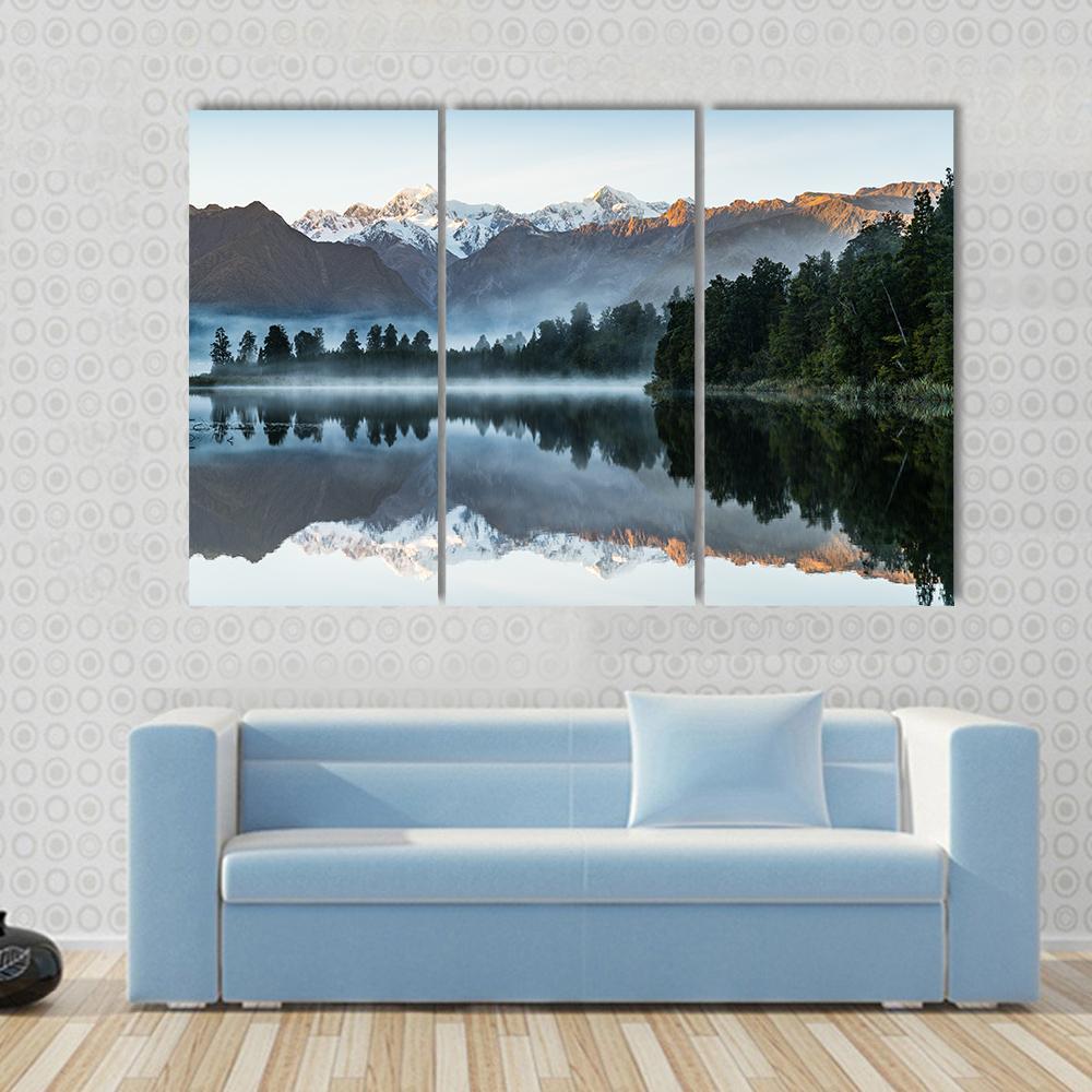 Mountains Reflection In Lake Canvas Wall Art-3 Horizontal-Gallery Wrap-37" x 24"-Tiaracle