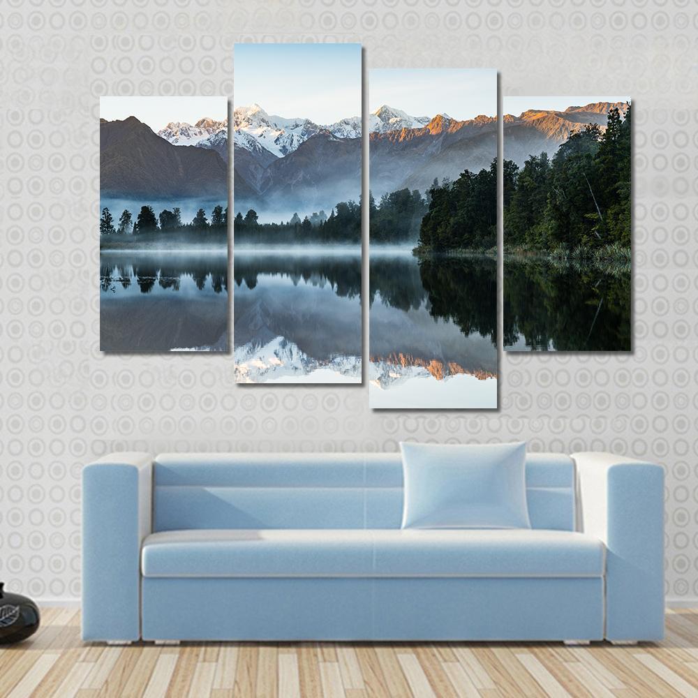 Mountains Reflection In Lake Canvas Wall Art-4 Pop-Gallery Wrap-50&quot; x 32&quot;-Tiaracle