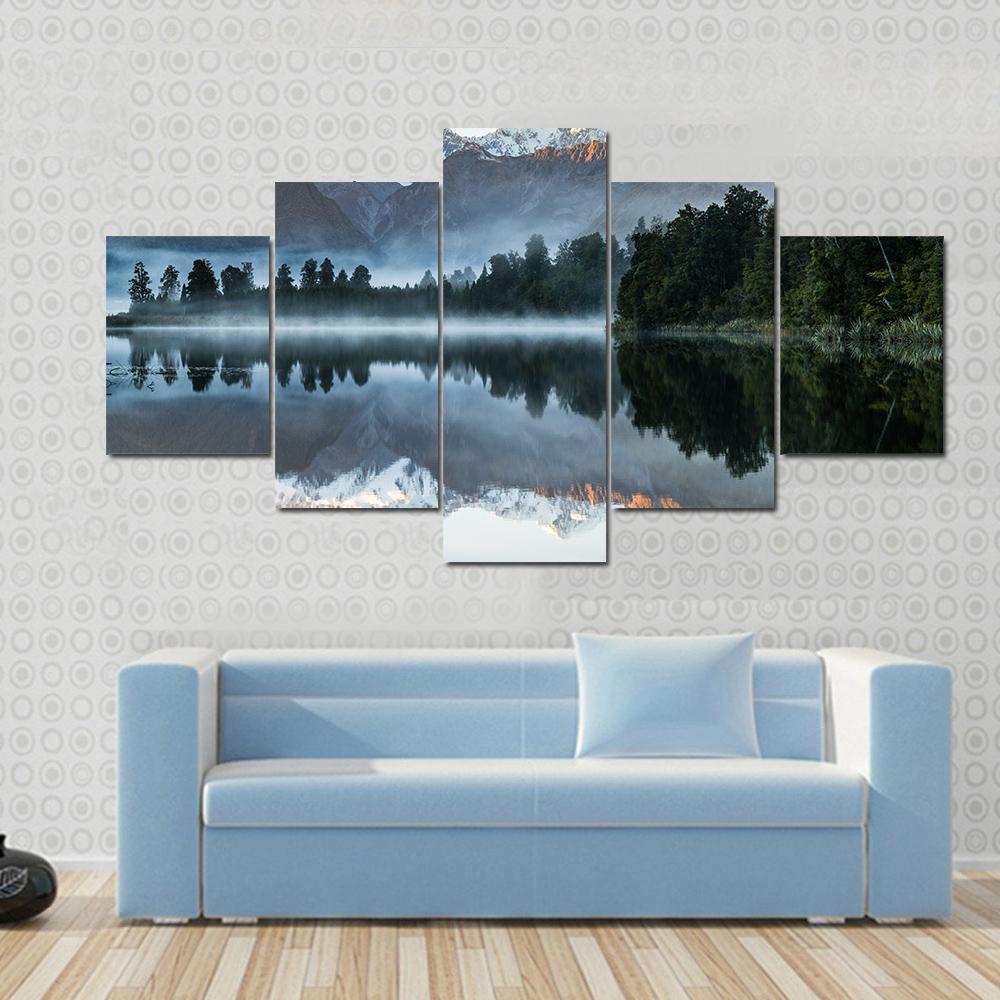 Mountains Reflection In Lake Canvas Wall Art-3 Horizontal-Gallery Wrap-37" x 24"-Tiaracle