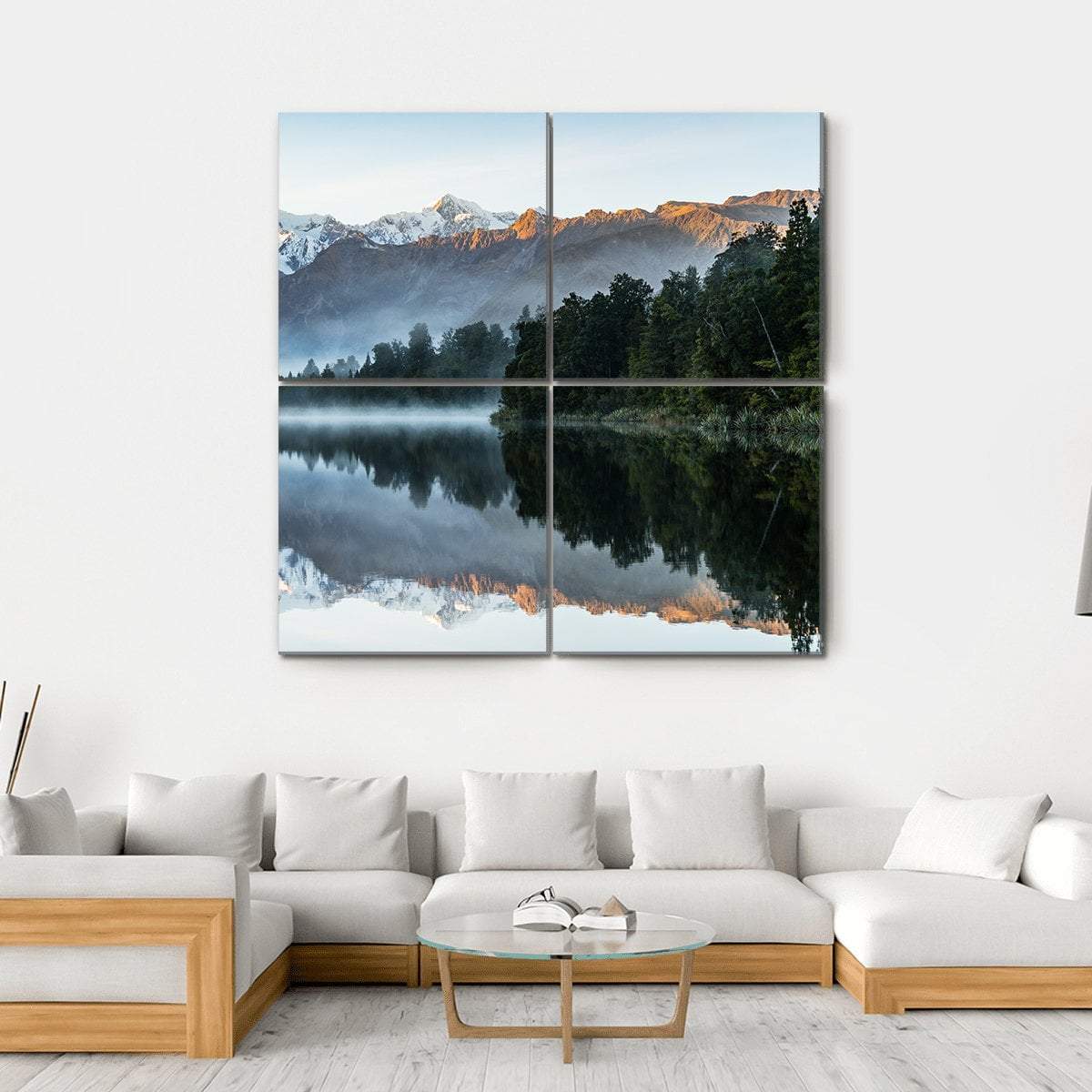Mountains Reflection In Lake Canvas Wall Art-4 Square-Gallery Wrap-17" x 17"-Tiaracle
