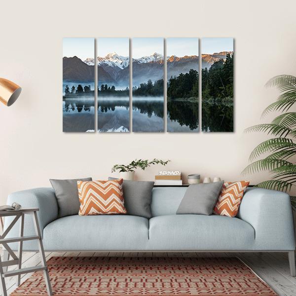 Mountains Reflection In Lake Canvas Wall Art-5 Horizontal-Gallery Wrap-22" x 12"-Tiaracle