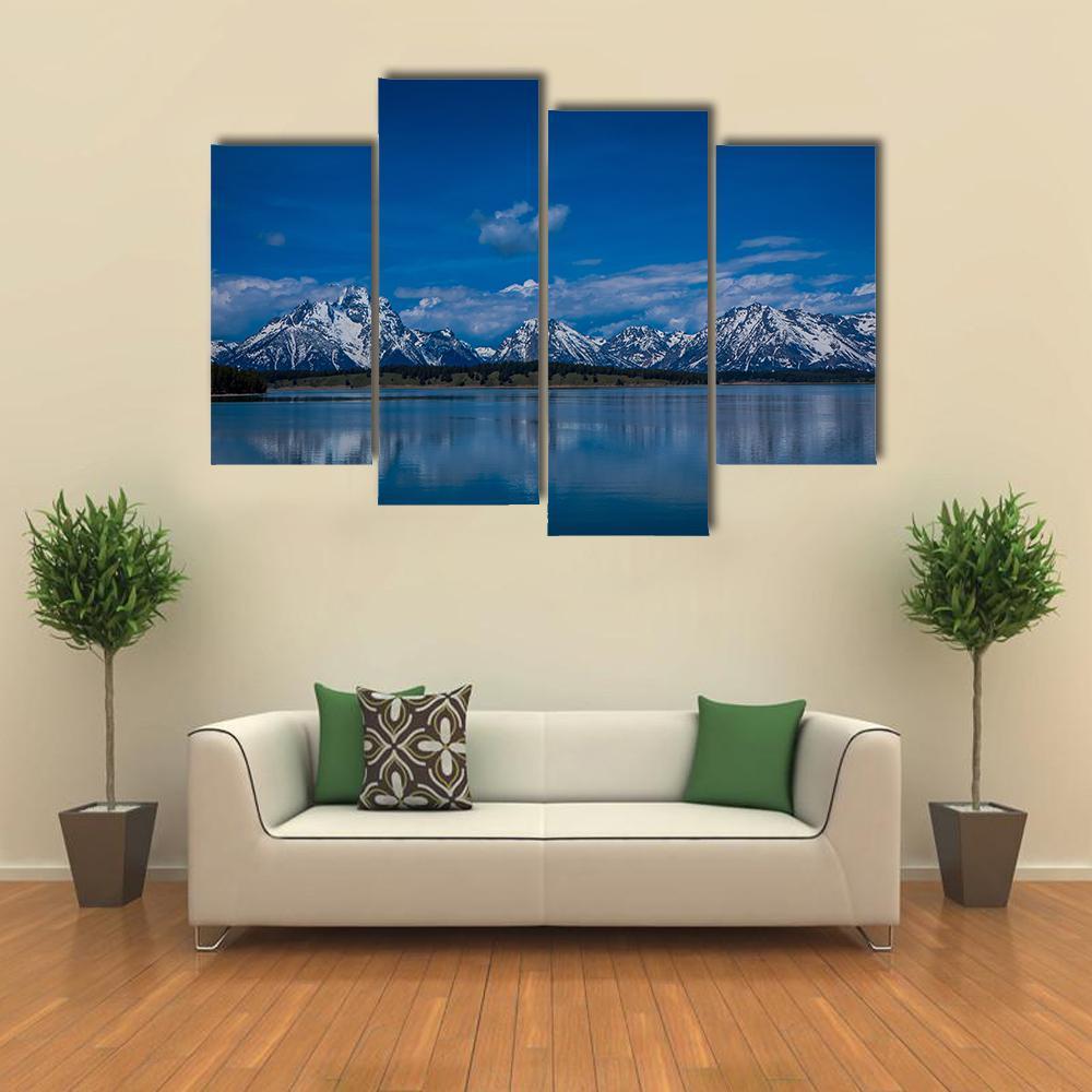 Mountains Near Jackson Lake Canvas Wall Art-4 Pop-Gallery Wrap-50" x 32"-Tiaracle