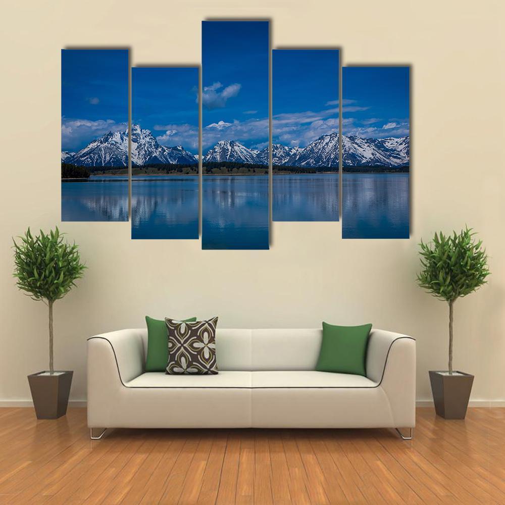 Mountains Near Jackson Lake Canvas Wall Art-5 Pop-Gallery Wrap-47" x 32"-Tiaracle