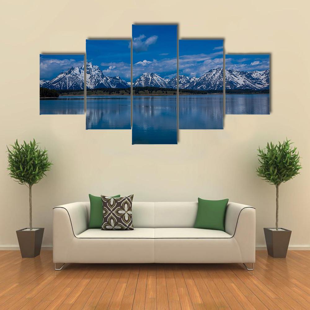 Mountains Near Jackson Lake Canvas Wall Art-5 Star-Gallery Wrap-62" x 32"-Tiaracle