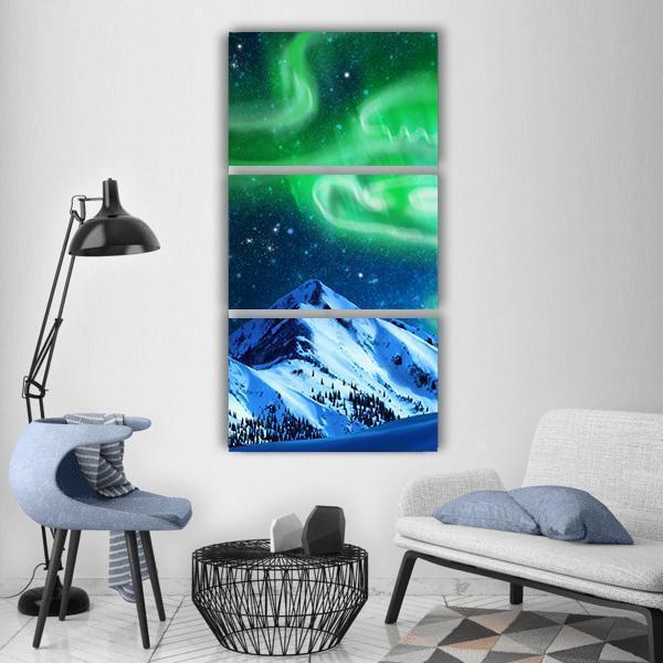 Aurora Borealis Over Snow Vertical Canvas Wall Art-3 Vertical-Gallery Wrap-12" x 25"-Tiaracle