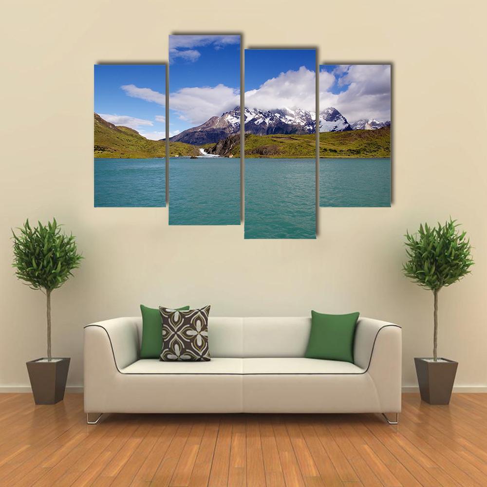 Mountains & Pehoe River Canvas Wall Art-4 Pop-Gallery Wrap-50" x 32"-Tiaracle