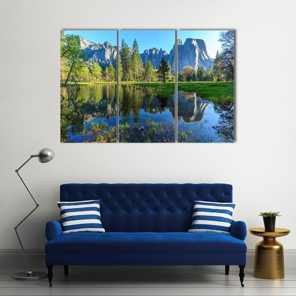Lake In Yosemite National Park Canvas Wall Art-5 Pop-Gallery Wrap-47" x 32"-Tiaracle