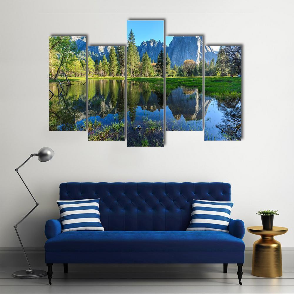 Lake In Yosemite National Park Canvas Wall Art-5 Pop-Gallery Wrap-47" x 32"-Tiaracle
