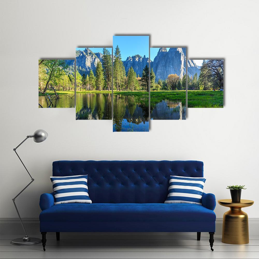 Lake In Yosemite National Park Canvas Wall Art-5 Star-Gallery Wrap-62" x 32"-Tiaracle