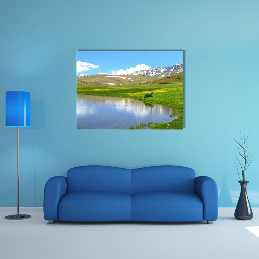 Mountain With Pond Canvas Wall Art-1 Piece-Gallery Wrap-48" x 32"-Tiaracle