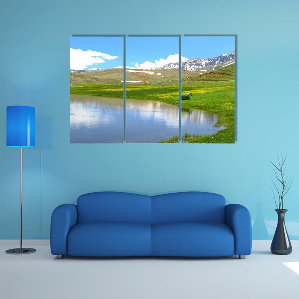 Mountain With Pond Canvas Wall Art-3 Horizontal-Gallery Wrap-37" x 24"-Tiaracle