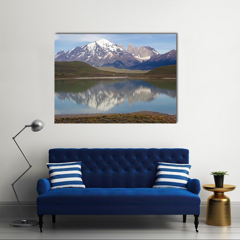 Mountains With Lake Chile Canvas Wall Art-1 Piece-Gallery Wrap-48" x 32"-Tiaracle