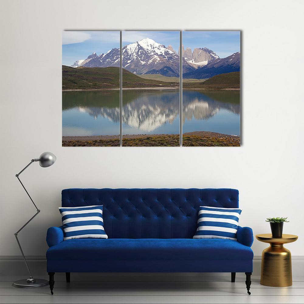 Mountains With Lake Chile Canvas Wall Art-3 Horizontal-Gallery Wrap-37" x 24"-Tiaracle