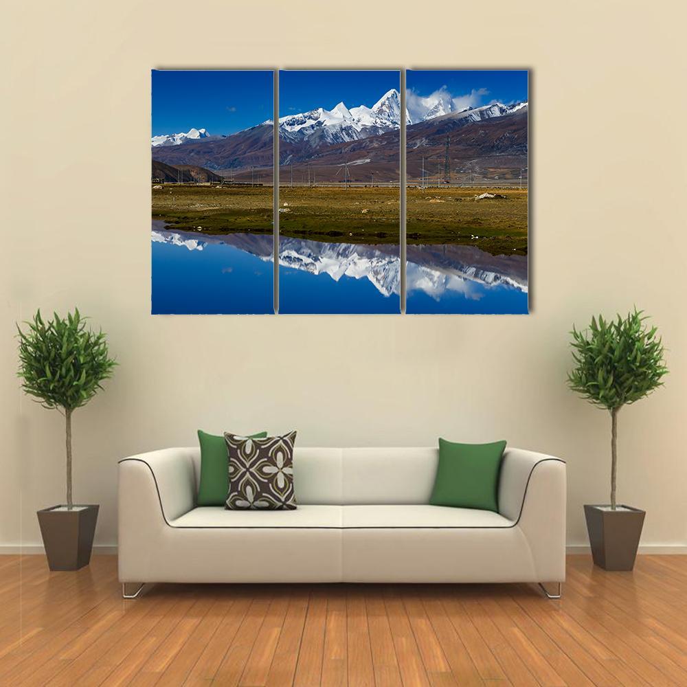 Mountain With Lake Tibet Canvas Wall Art-3 Horizontal-Gallery Wrap-37" x 24"-Tiaracle