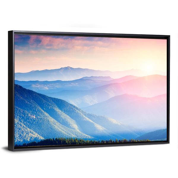 Mountains With Sunny Beams Canvas Wall Art-3 Horizontal-Gallery Wrap-25" x 16"-Tiaracle