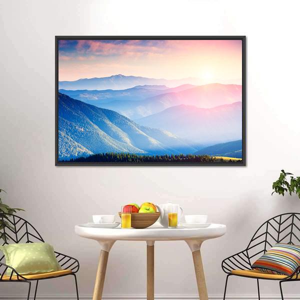 Mountains With Sunny Beams Canvas Wall Art-3 Horizontal-Gallery Wrap-25" x 16"-Tiaracle