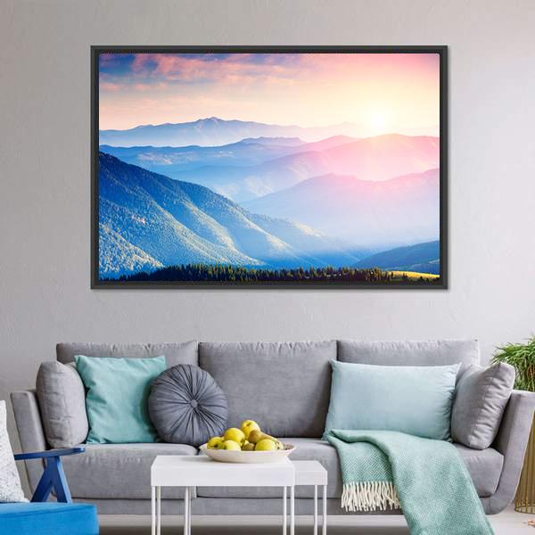 Mountains With Sunny Beams Canvas Wall Art-3 Horizontal-Gallery Wrap-25" x 16"-Tiaracle