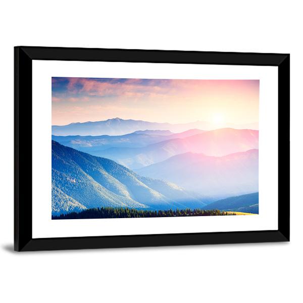 Mountains With Sunny Beams Canvas Wall Art-3 Horizontal-Gallery Wrap-25" x 16"-Tiaracle