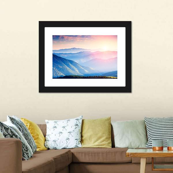 Mountains With Sunny Beams Canvas Wall Art-3 Horizontal-Gallery Wrap-25" x 16"-Tiaracle