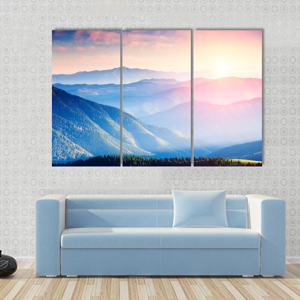 Mountains With Sunny Beams Canvas Wall Art-3 Horizontal-Gallery Wrap-37" x 24"-Tiaracle