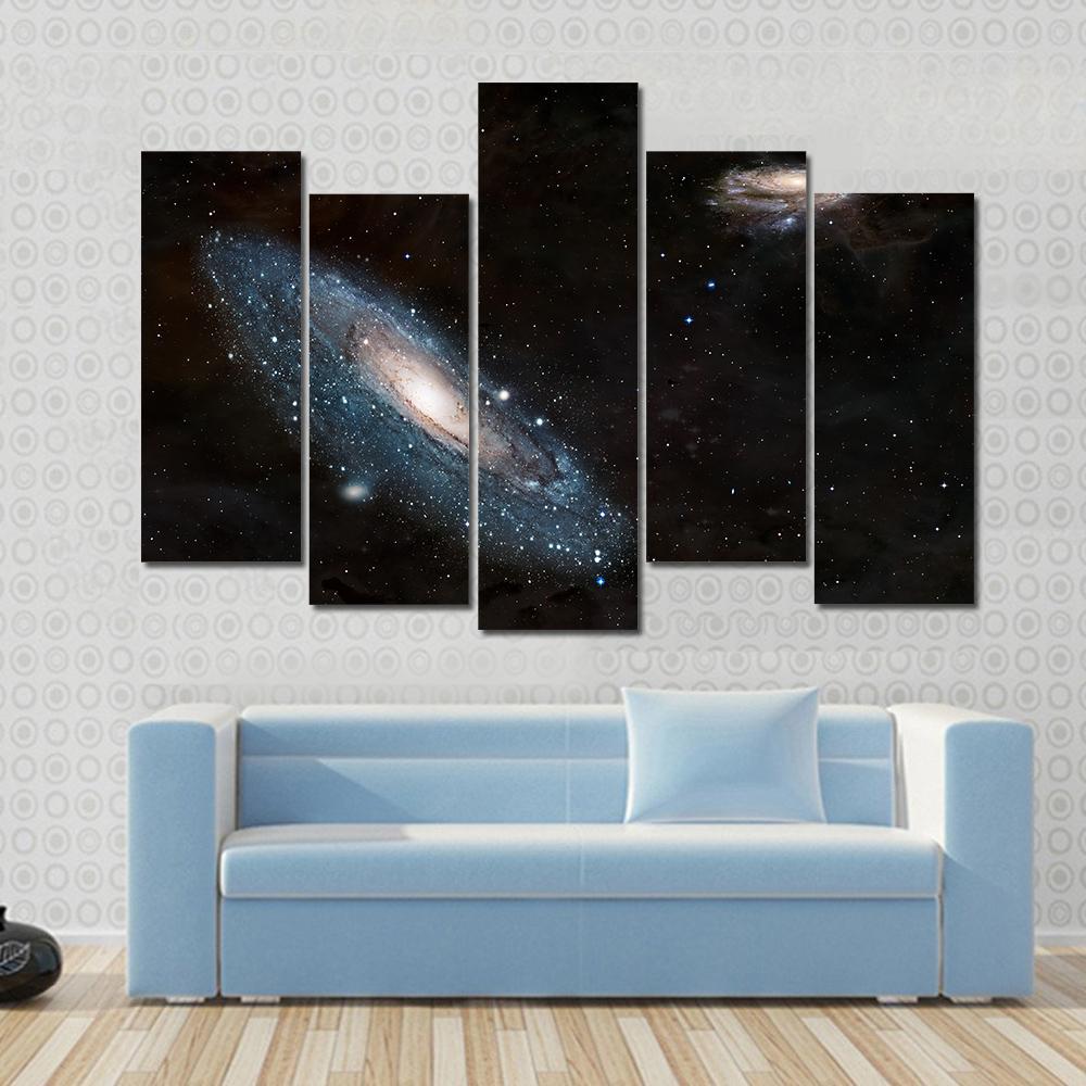 Moving Andromeda Towards Milky Way Galaxy Canvas Wall Art-5 Pop-Gallery Wrap-47&quot; x 32&quot;-Tiaracle
