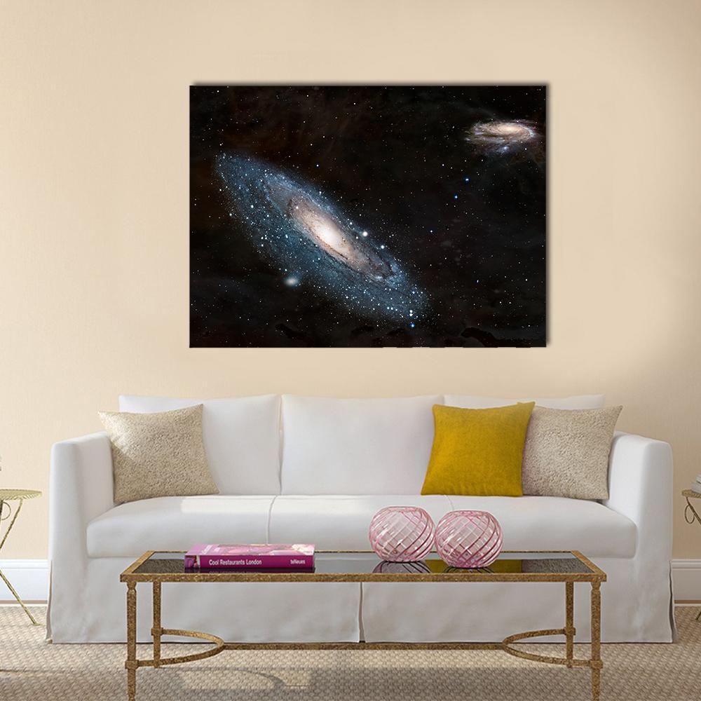 Moving Andromeda Towards Milky Way Galaxy Canvas Wall Art-5 Horizontal-Gallery Wrap-22" x 12"-Tiaracle