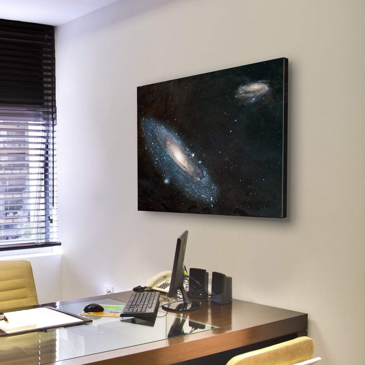 Moving Andromeda Towards Milky Way Galaxy Canvas Wall Art-3 Horizontal-Gallery Wrap-25&quot; x 16&quot;-Tiaracle
