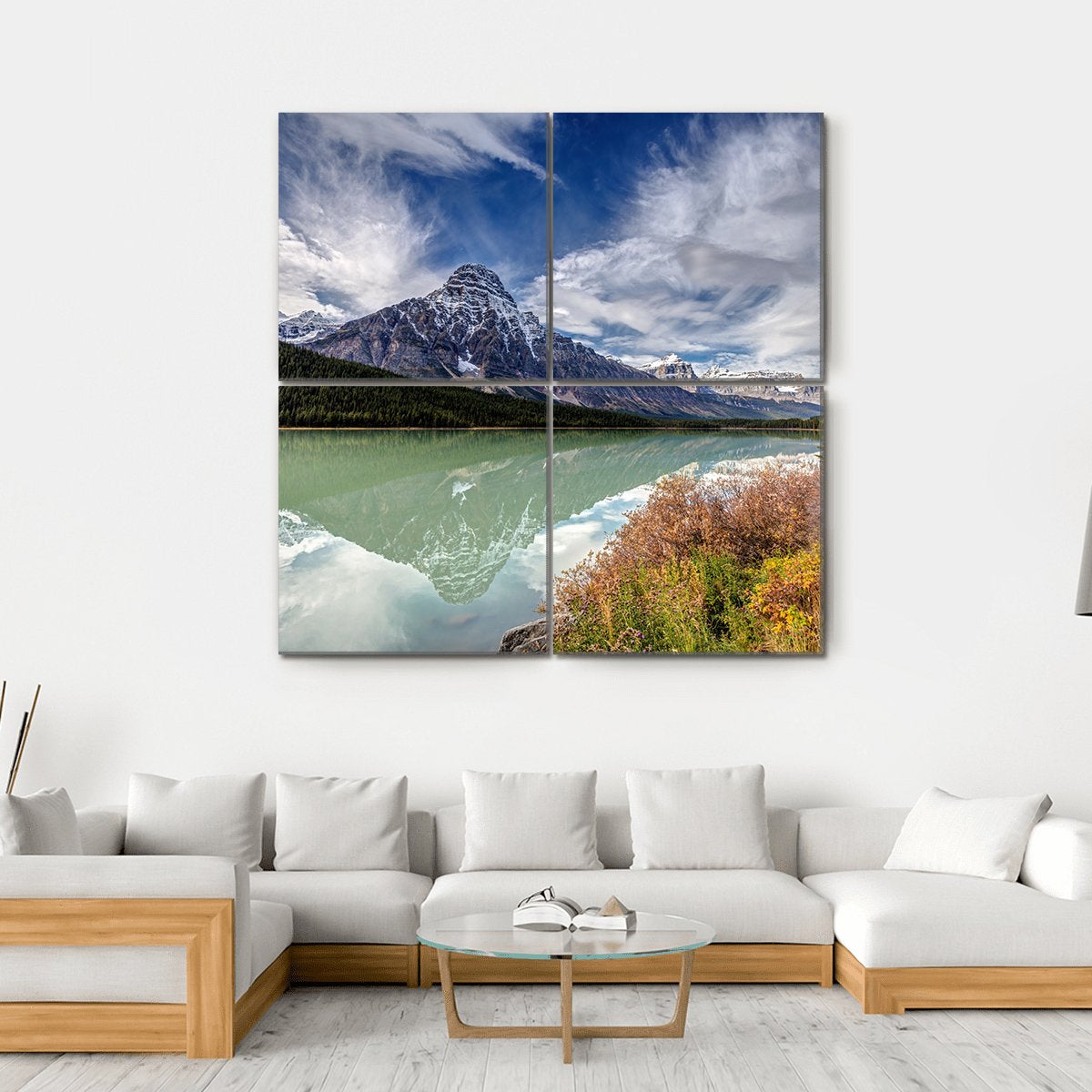 Mt Chephren In Autumn Canvas Wall Art-4 Square-Gallery Wrap-17" x 17"-Tiaracle