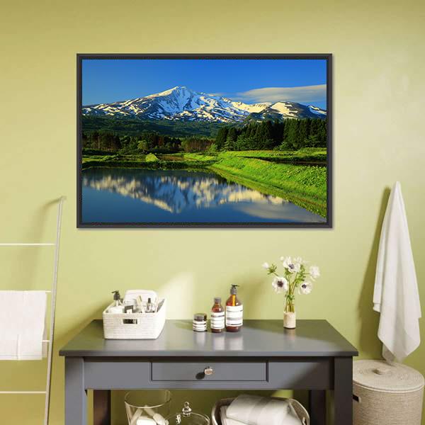 Mt Chokai With Lake Canvas Wall Art-1 Piece-Floating Frame-24" x 16"-Tiaracle