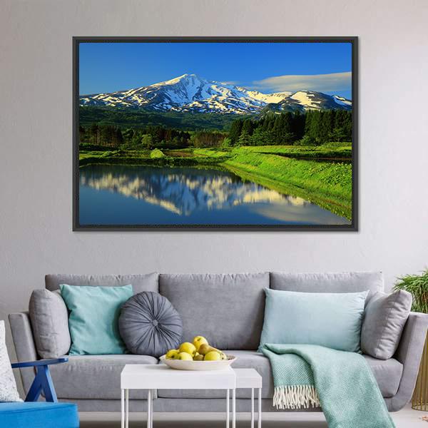 Mt Chokai With Lake Canvas Wall Art-3 Horizontal-Gallery Wrap-25" x 16"-Tiaracle