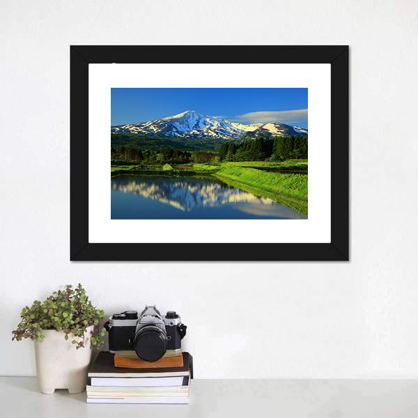Mt Chokai With Lake Canvas Wall Art-1 Piece-Framed Print-20" x 16"-Tiaracle