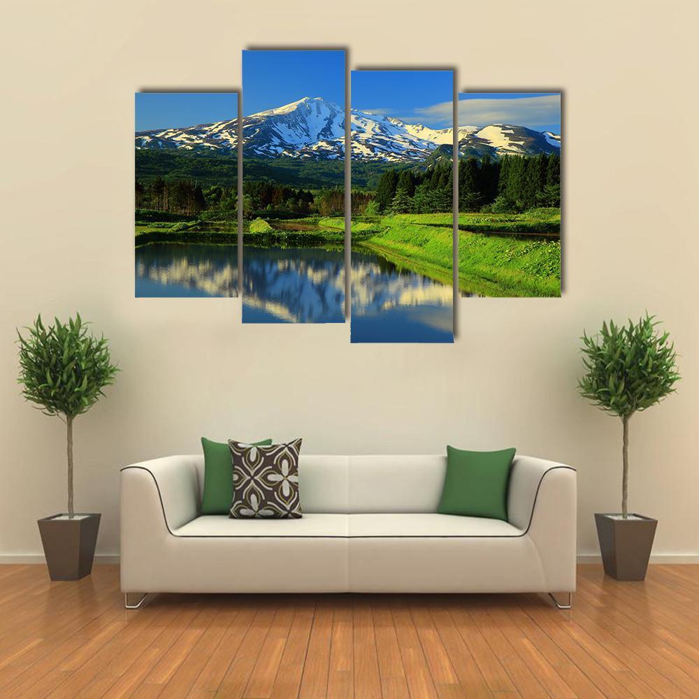 Mt Chokai With Lake Canvas Wall Art-4 Pop-Gallery Wrap-50" x 32"-Tiaracle
