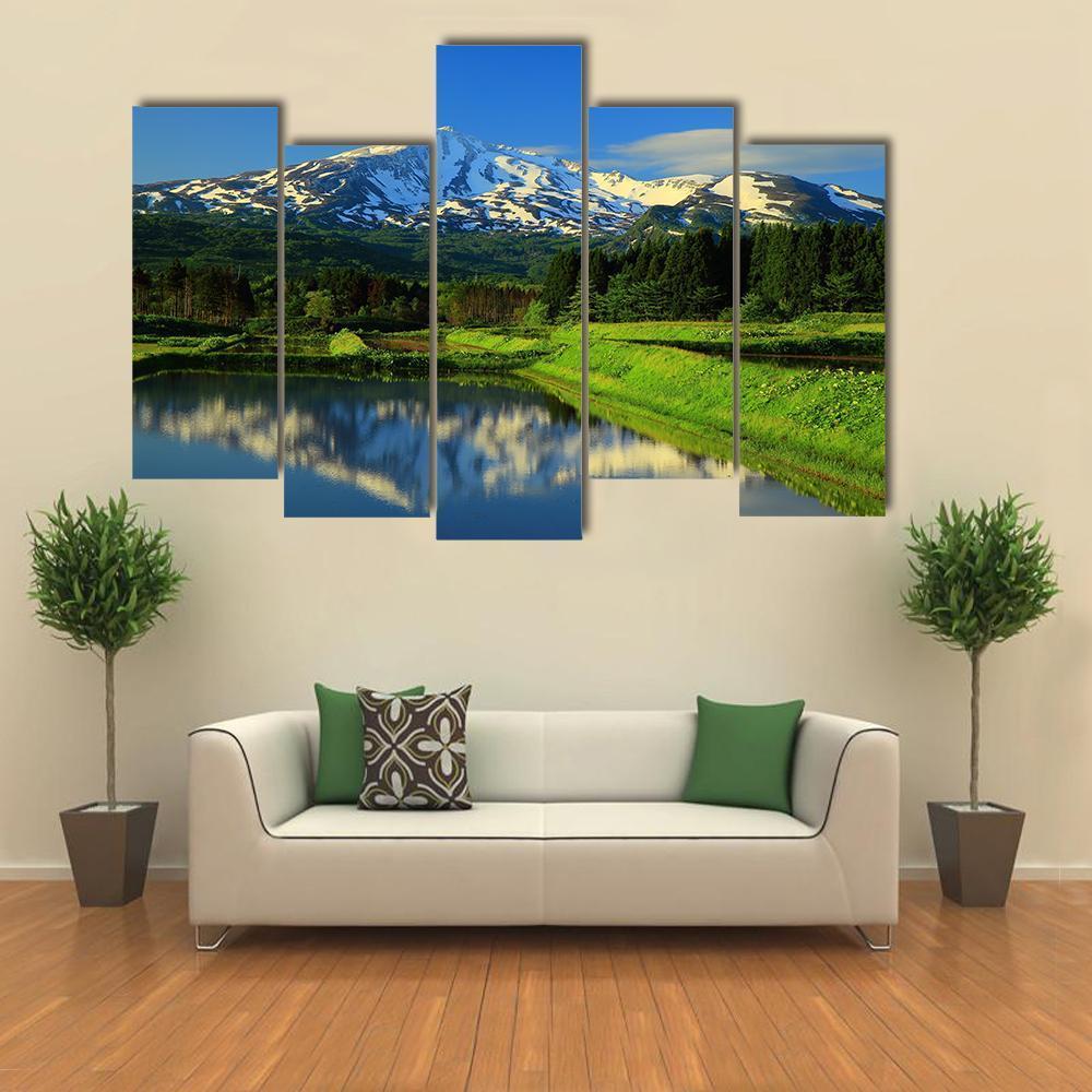 Mt Chokai With Lake Canvas Wall Art-5 Pop-Gallery Wrap-47" x 32"-Tiaracle