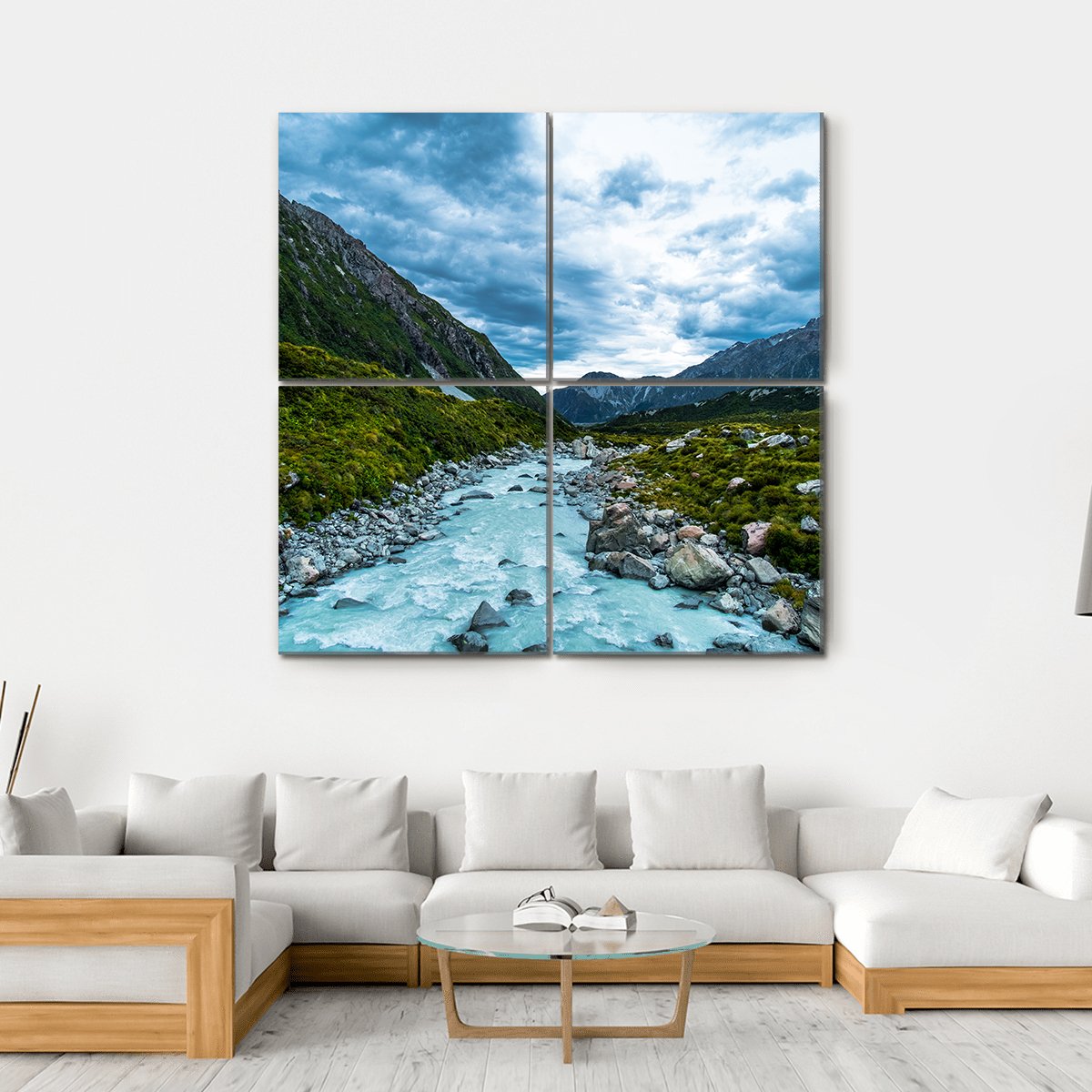 Mt Cook &amp; Hook Valley Canvas Wall Art-4 Square-Gallery Wrap-17" x 17"-Tiaracle